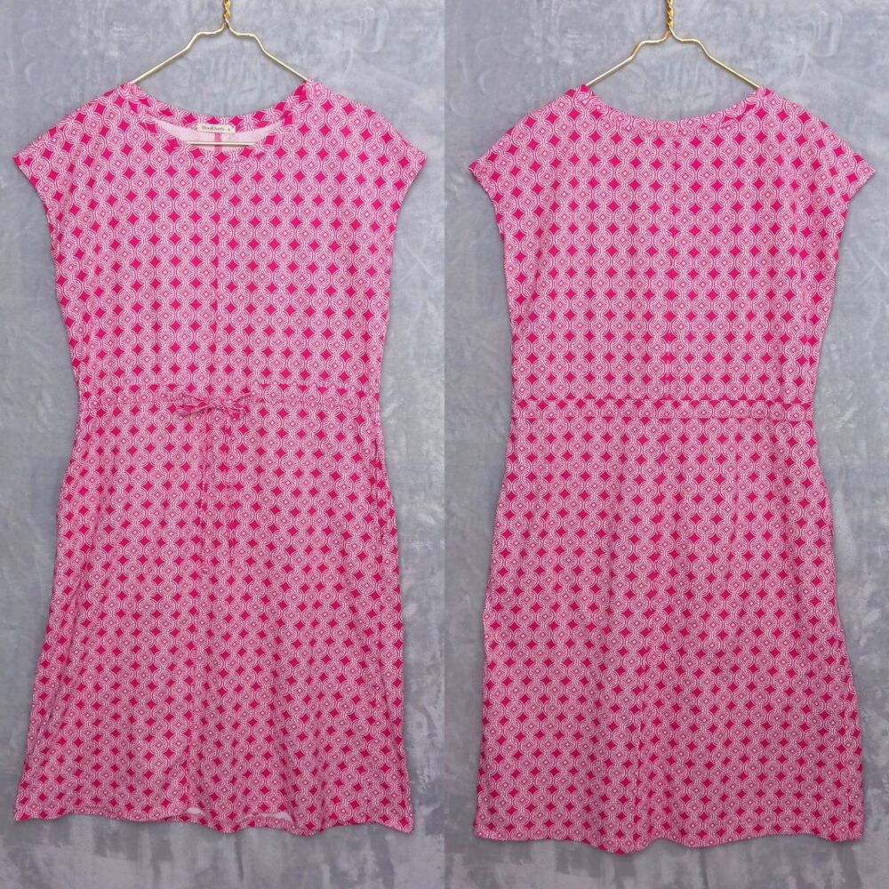 WOOLOVERS Pink Geometric Print Midi Dress Size M Cotton Casual Beach